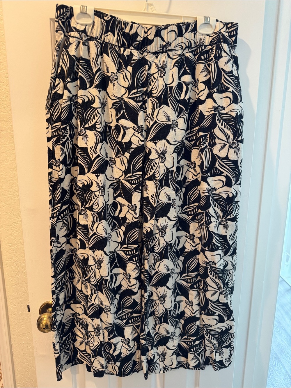 GAP Black & Cream Wide leg Linen Pants L